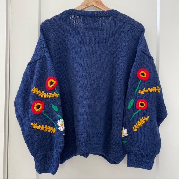 Nando Embroidered Floral Cardigan Sweater 100% Alpaca Hand Knitted Size M - Picture 7 of 8
